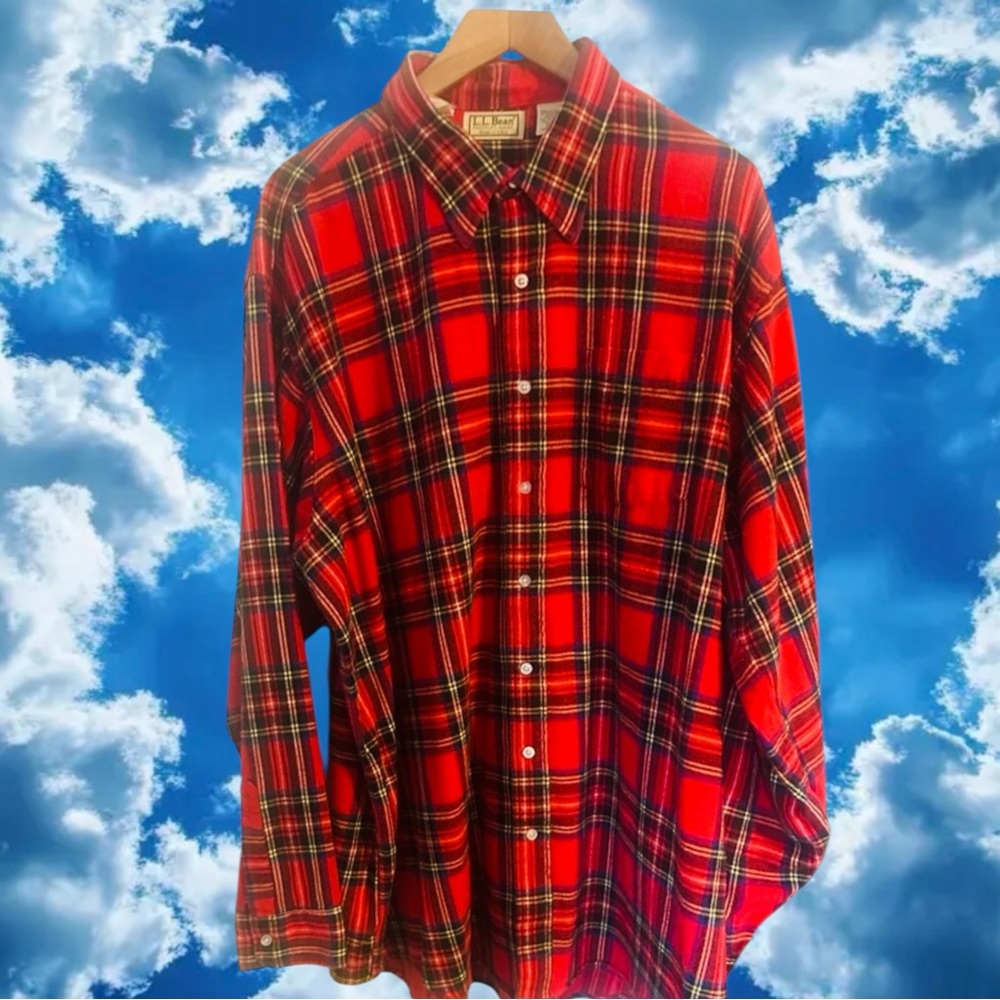 L.L. Bean VTG Vibrant Mens XXL  Red and Black Tartan Plaid Shirt No stains rips